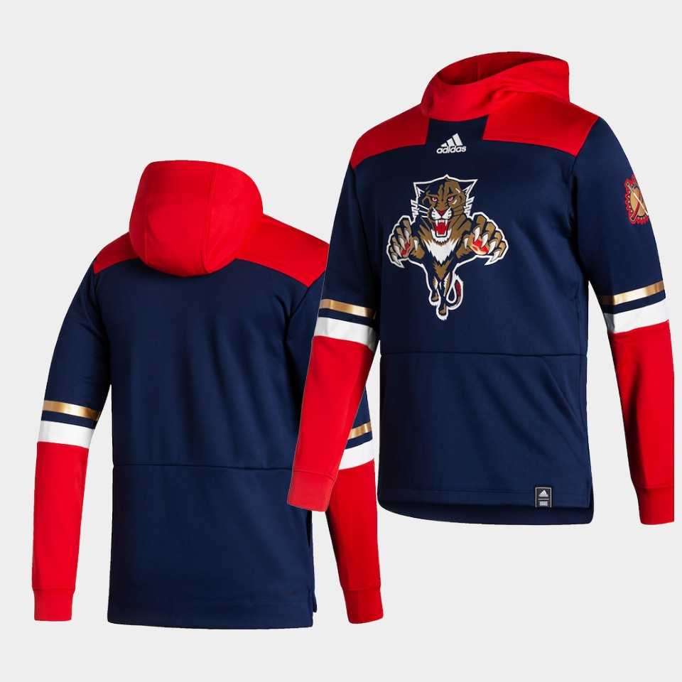 Men Florida Panthers Blank Blue NHL 2021 Adidas Pullover Hoodie Jersey